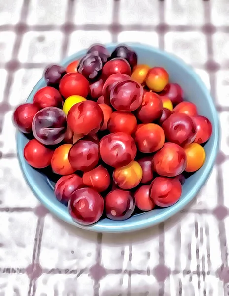 Mogna Röda Och Gula Plommon Platta — Stock vektor