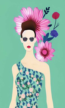 Moda dünyası ve geçmişleri için çok renkli çiçek desenleri