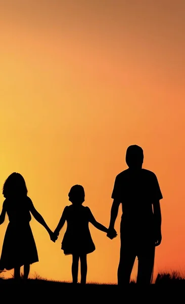 Silhouette Parents Enfants — Image vectorielle