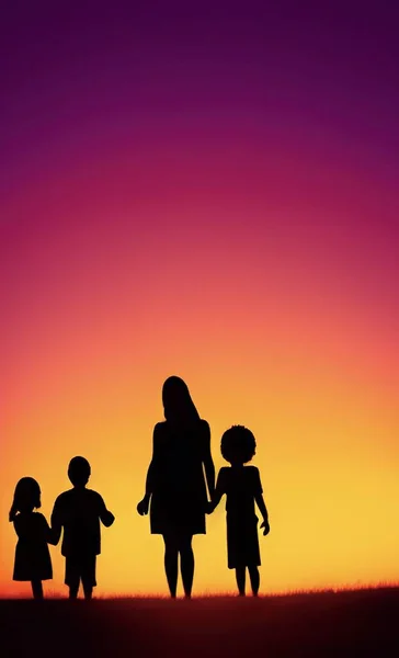 Ouders Kinderen Silhouet — Stockvector