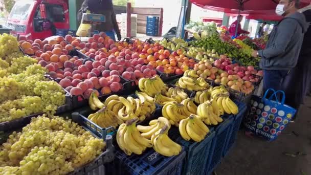 Bananas Supermercado Mercado Público Grandes Quantidades Bananas Para Venda — Vídeo de Stock