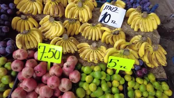 Plátanos Tienda Comestibles Mercado Público Grandes Cantidades Plátanos Venta — Vídeos de Stock