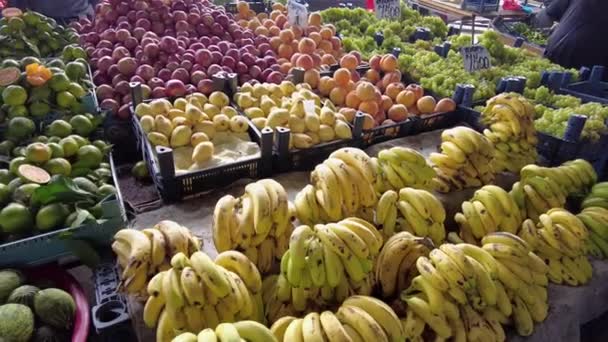 Bananas Supermercado Mercado Público Grandes Quantidades Bananas Para Venda — Vídeo de Stock