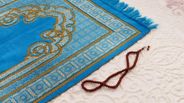 Alfombra Oración Rosario Alfombra Oración Azul Utilizada Para Rezar Islam — Foto de Stock