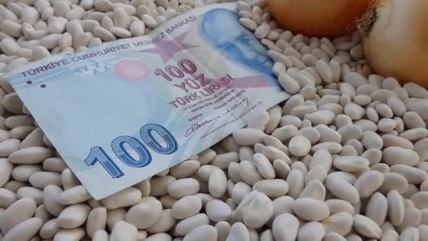 Zbliżenie Białej Fasoli 100 Tureckich Lirów Ceny Białej Fasoli Świecie — Wideo stockowe