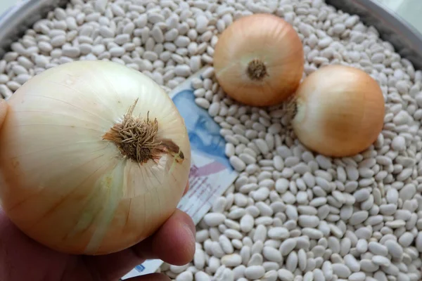 Prato Feijão Estilo Turco 100 Liras Turcas Fica Lado Feijão — Fotografia de Stock