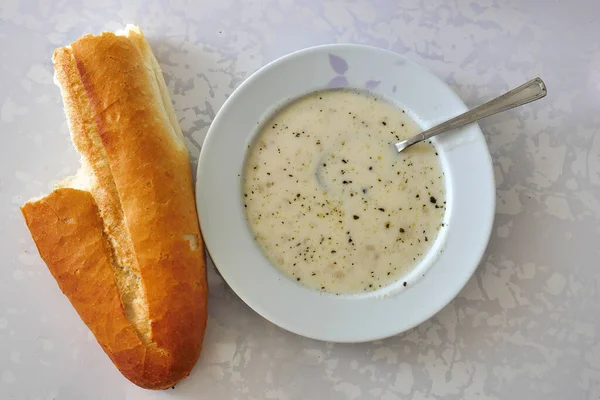 Plate Yoghurt Soup Baked Bread Turkish Highland Soup — Stock Photo, Image