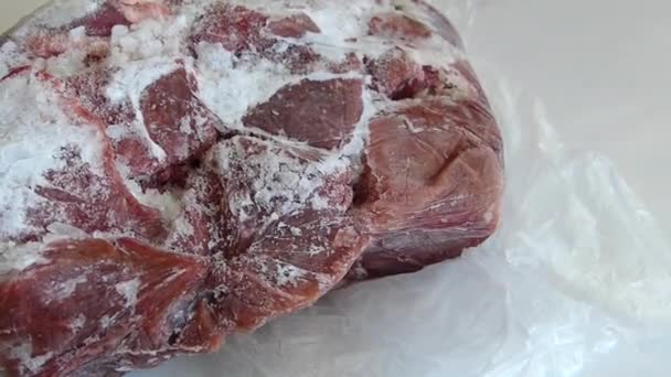 Carne Vacuno Congelada Fresca Del Congelador Carne Congelada — Vídeos de Stock
