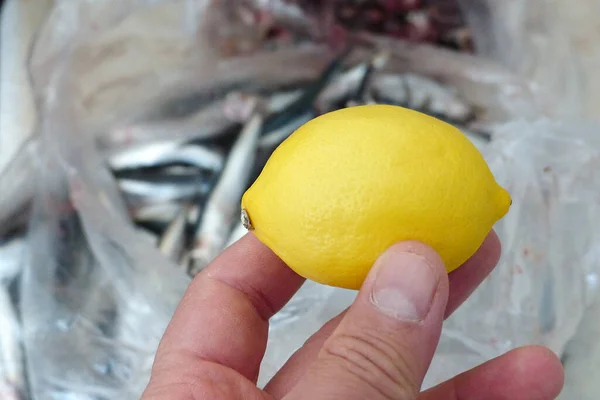 Comer Mariscos Con Limón Limón Pescado —  Fotos de Stock