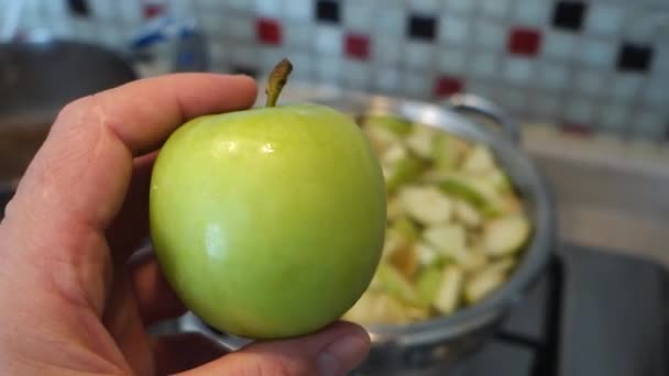 Výroba Jablečného Kompotu Nasekané Kousky Jablek Vařené Hrnci Domácí Jablečný — Stock video
