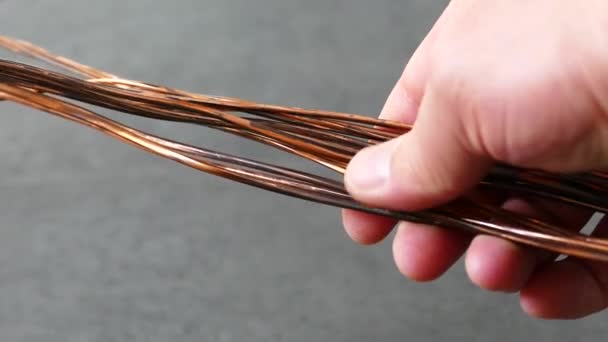 电线内部铜丝的特写 大量厚铜丝 — 图库视频影像