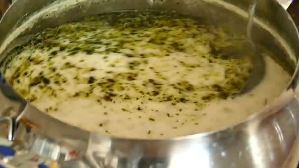 Delicious Turkish Yogurt Soup Mint Cooked Large Pot — Stock Video