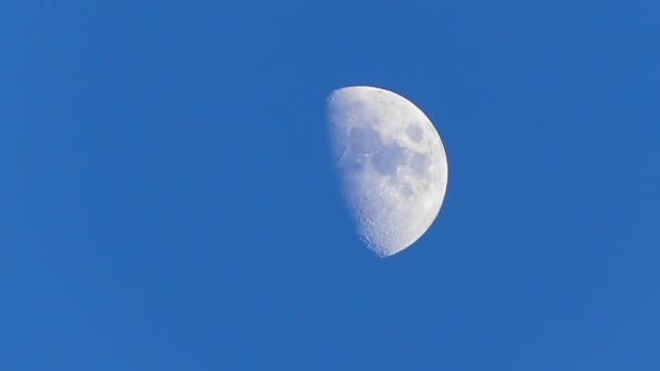 Průsvitný Zářící Měsíc Modré Obloze Pohled Měsíc Denní Obloze Modré — Stock video
