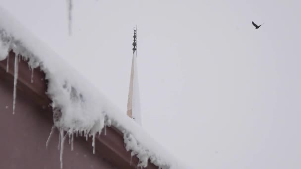 Mešita Minaret Sněží Tvrdá Zima Krůtí — Stock video