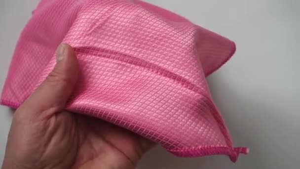 Tela Limpieza Microfibra Color Rosa Paños Microfibra Primer Plano — Vídeo de stock