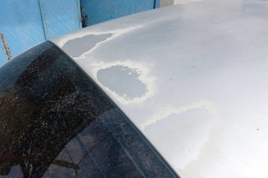 Arabanın vücudunda güneş yanıkları, arabanın boyası güneşten yanıyor.,