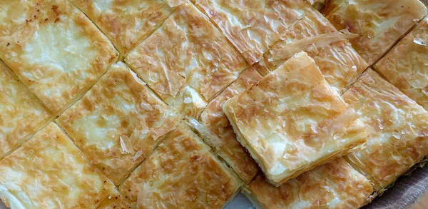 Tray Full Pastries Turkish Style Cheese Pie Water Borek Turkish — Stock Photo, Image