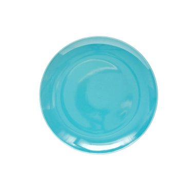 Yuvarlak seramik plaka beyaz arka planda izole edilmiş. Düz yatış, üst görünüm