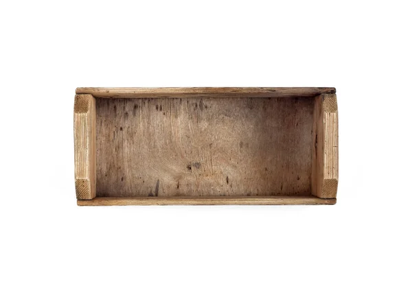 Stare Drewniane Pudełko Izolowane Białym Tle Płaskie Ułożenie Widok Góry — Zdjęcie stockowe
