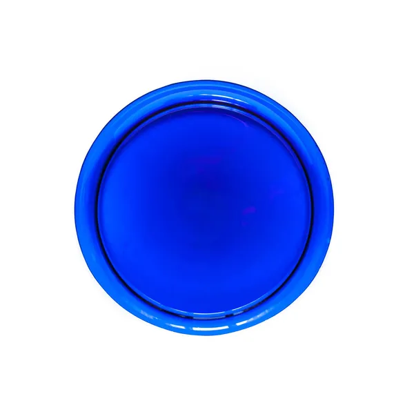 Синя Кругла Скляна Тарілка Ізольована Білому Тлі Плоский Прошарок Вид — стокове фото