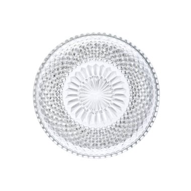 Round glass plate isolated on white background with clipping path. Flat lay, top view