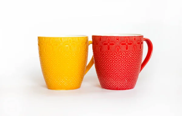 Two Colorful Mugs Isolated White Background — Stok fotoğraf