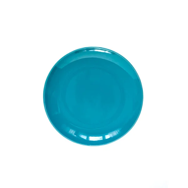 Placa Cerâmica Redonda Azul Isolada Fundo Branco Com Caminho Recorte — Fotografia de Stock