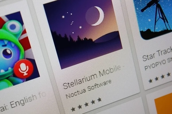 Ivanovsk, Russia - 28 листопада 2021: Stellarium Mobile app на виставці планшетного ПК. — стокове фото