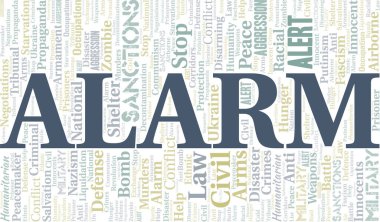 Alarm kelime bulutu. Sadece metin ile oluşturulan vektör.