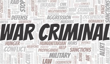 Savaş suçlusu kelime bulutu. Sadece metin ile oluşturulan vektör.