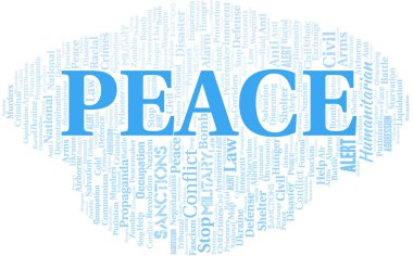 Barış kelimesi bulutu. Sadece metin ile oluşturulan vektör.