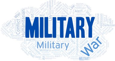 Askeri kelime bulutu. Sadece metin ile oluşturulan vektör.