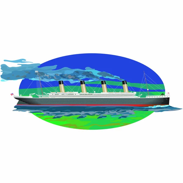 Titanic Ocean Liner Humeante Través Del Mar — Vector de stock