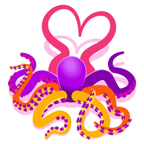 Octopus Heart Shape Tentacles Suckers — Vector de stock
