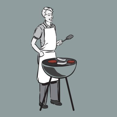 1950s or 60s man barbecuing 