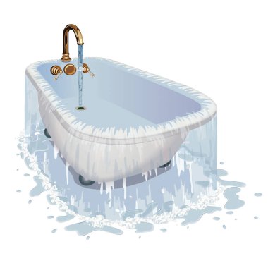 tub with feet and taps, deep and overflowing