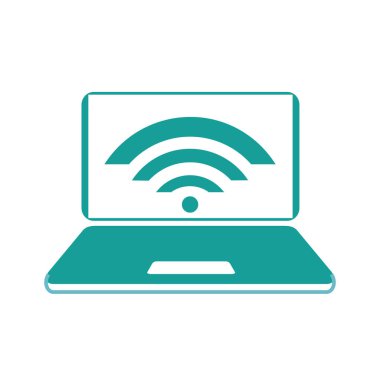 Ekranda kablosuz bağlantı sembolü olan dizüstü bilgisayar