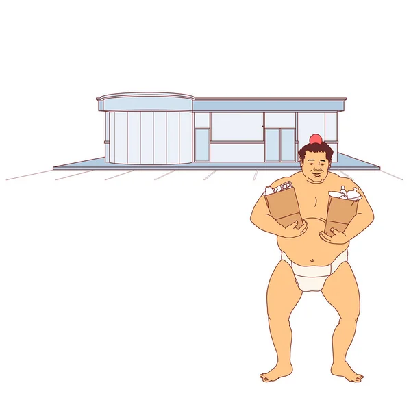 Sumo Wrestler Shopping Stop — Wektor stockowy