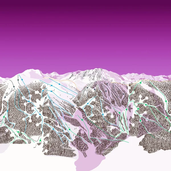 Località Sciistica Montagna Mappa Del Percorso — Vettoriale Stock