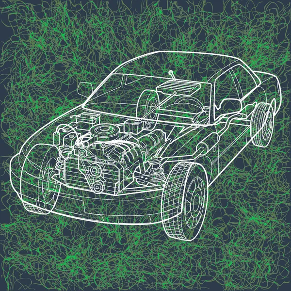 Generic Automotive Car Line Art Textured Background — Stock Vector