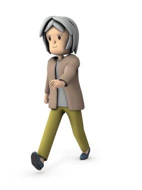 Yaşlı bir kadın enerjik yürür.