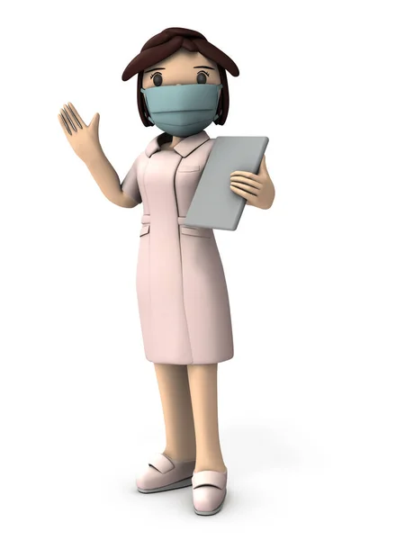 優しい女性看護師が手を振っている 白地だ 3Dレンダリング — ストック写真