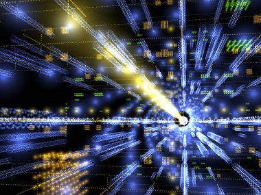 Tekillik. Siber uzayda hızla ilerleyen bir ışık. 3B görüntüleme. 