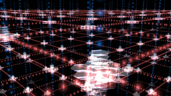 Engelleme zinciri ve kripto varlıklar engin Metaverse 'de hizalandılar. Siyah arka plan. Blok zinciri ile birbirine bağlı kripto para birimi çok uzaklara yayılıyor. Bu bir 3 boyutlu canlandırma konsepti..