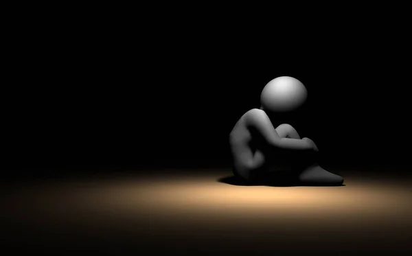 Ein Einsamer Mensch Dunkeln Auf Dem Boden Sitzend Seine Knie — Stockfoto