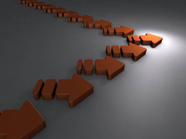 Birden fazla okun istilası bir düzen oluşturuyor. Saldırı ve saldırganlık. İlerleyin ve ilerleyin. Loş atmosfer rahatsız edici bir dünya durumunu temsil ediyor. Sim arkaplan. 3B illüstrasyon. 