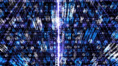 Geniş bir dijital alanda bol miktarda parlayan veri dizisi. Meta ayetindeki kripto para birimleri. Işık halkaları bir bilgi ve değer birikimidir. 3 boyutlu görüntüleme. Siyah arkaplan. 