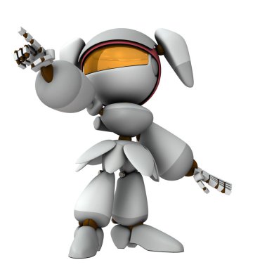 Dişi bir robot bir hedefi işaret ediyor. Kararlılığını ve açıklama amacını ifade ediyor. Umut ve hırs. Yapay zekaya sahip beyaz bir robot. 3 boyutlu görüntüleme. İzole edilmiş beyaz arkaplan. 