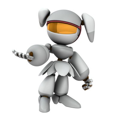 Talep ve baskı için. İstemek ve şımartmak. Gözdağı vermek ve baskı yapmak. Sevimli beyaz bir robot. Yapay zeka robotu. İzole edilmiş beyaz arka plan. 3B görüntüleme. 