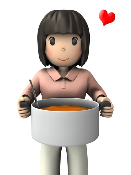 Young Woman Holding Big Pot She Smiling Japanese She Good — Foto Stock